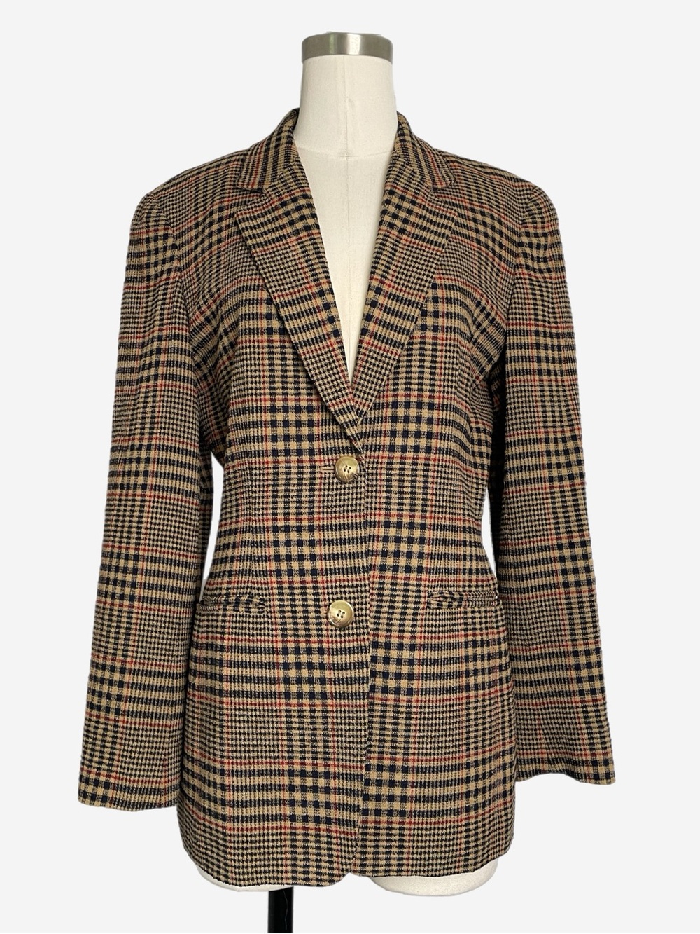 Vintage Liz Claiborne Brown glen plaid two button blazer fall old money preppy S